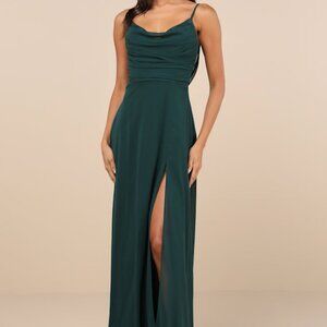 NWT Lulus Notorious Poise Emerald Sleeveless Cowl Neck Maxi Dress Green - Size L
